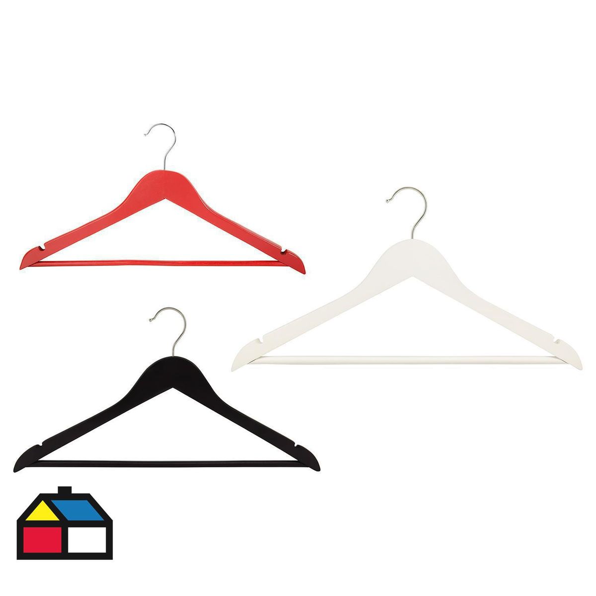 JUST HOME COLLECTION - Set de colgadores para ropa madera 3uds colores surtidos