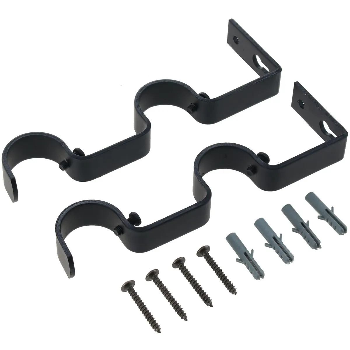 JUST HOME COLLECTION - Set de soportes para barra de cortina 28 mm 2 unidades negro