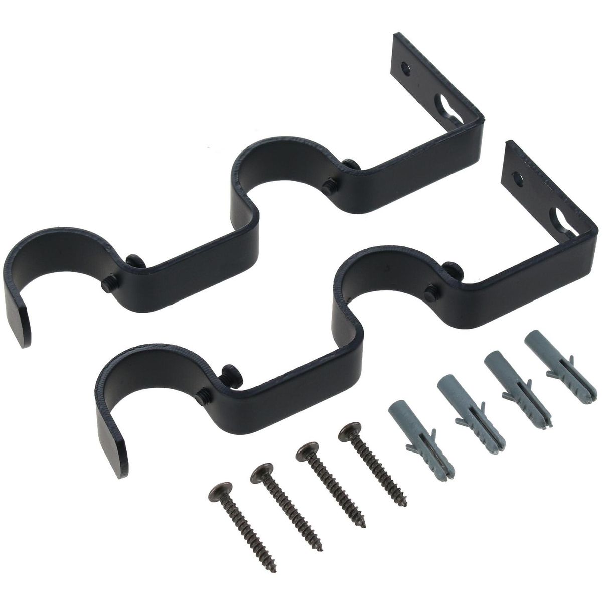 JUST HOME COLLECTION - Set de soportes para barra de cortina 28 mm 2 unidades negro