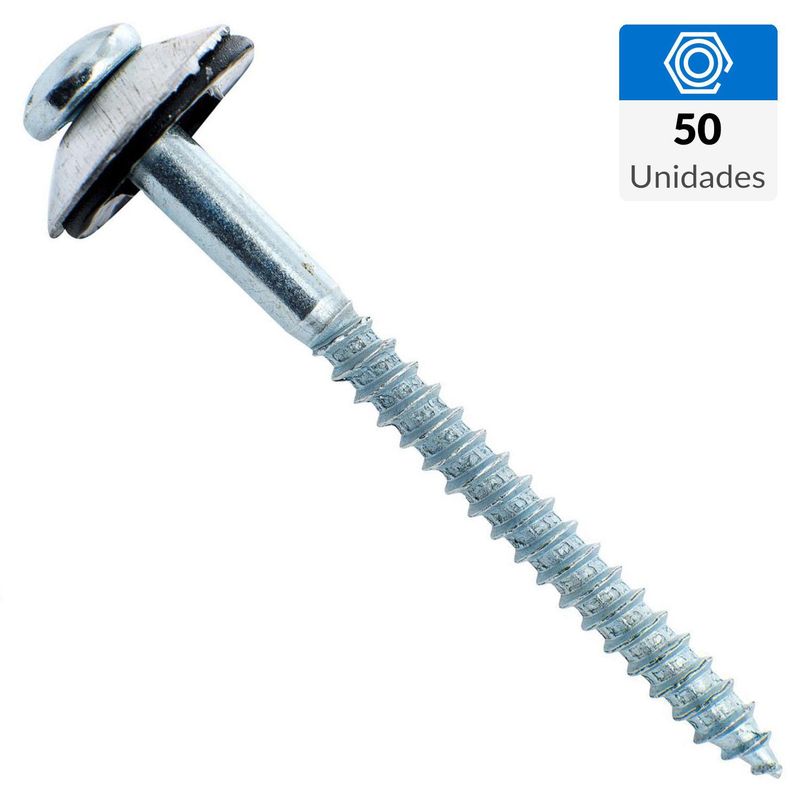 FIXSER - Tornillo con Sello Techo Cabeza Phillips Metal 2-1/2 " 10 mm 50 Unidades