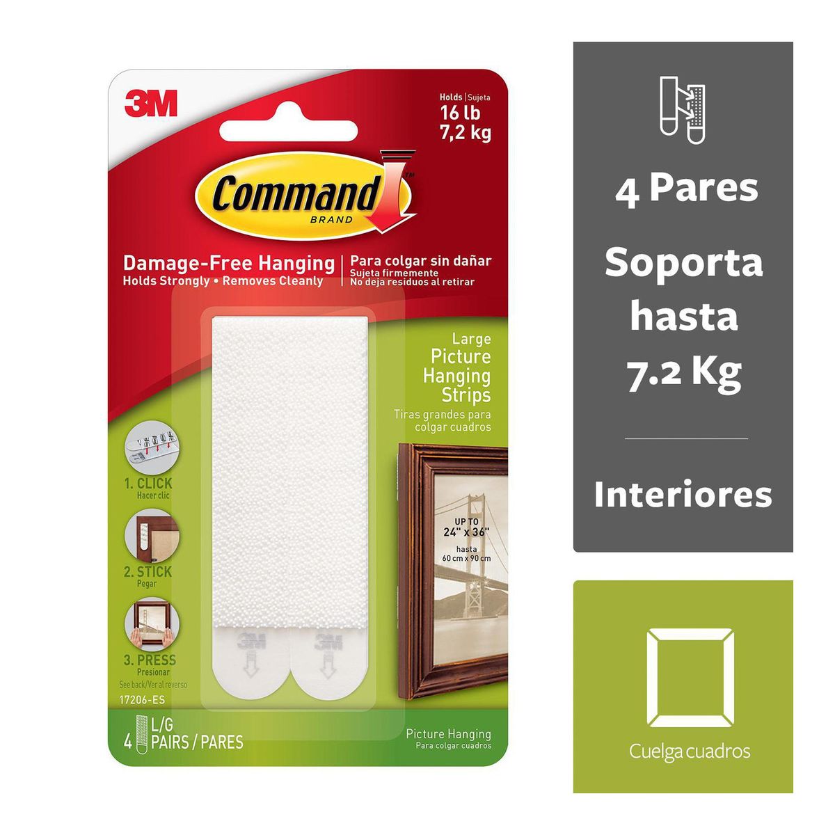 COMMAND - Tiras para Colgar Cuadros Grandes Blancas 4 pares
