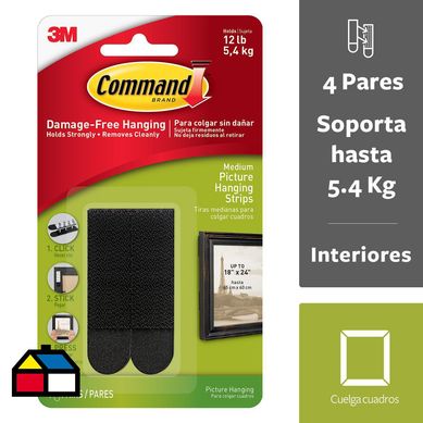 Tiras para Colgar Cuadros Medianas, Negras, 4 pares