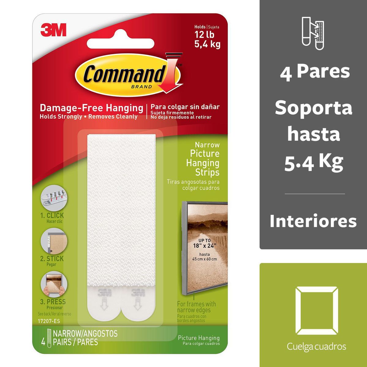 COMMAND - Tiras para Colgar Cuadros Angostas Blancas 4 Pares