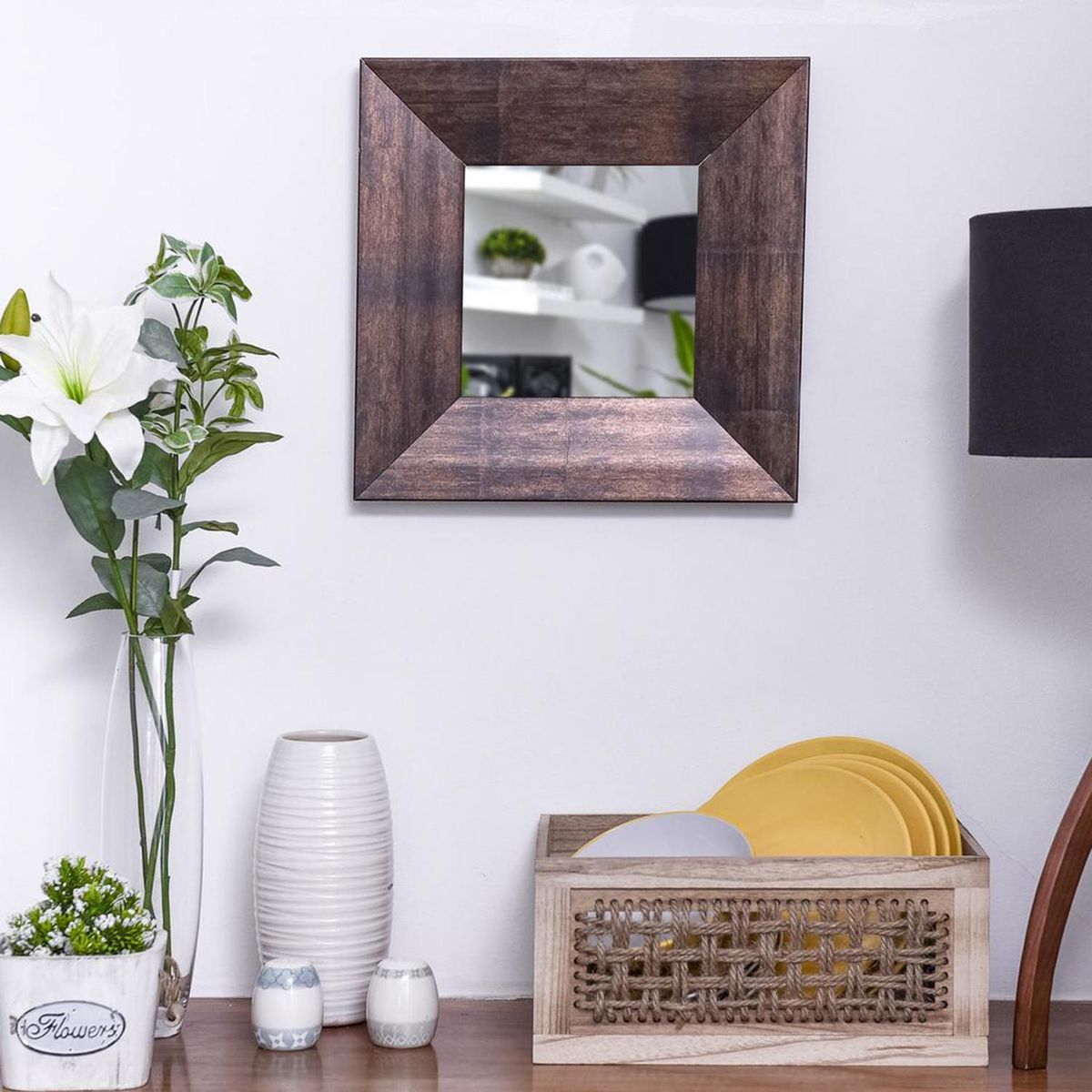 JUST HOME COLLECTION - Espejo cuadrado 40x40 cm chocolate