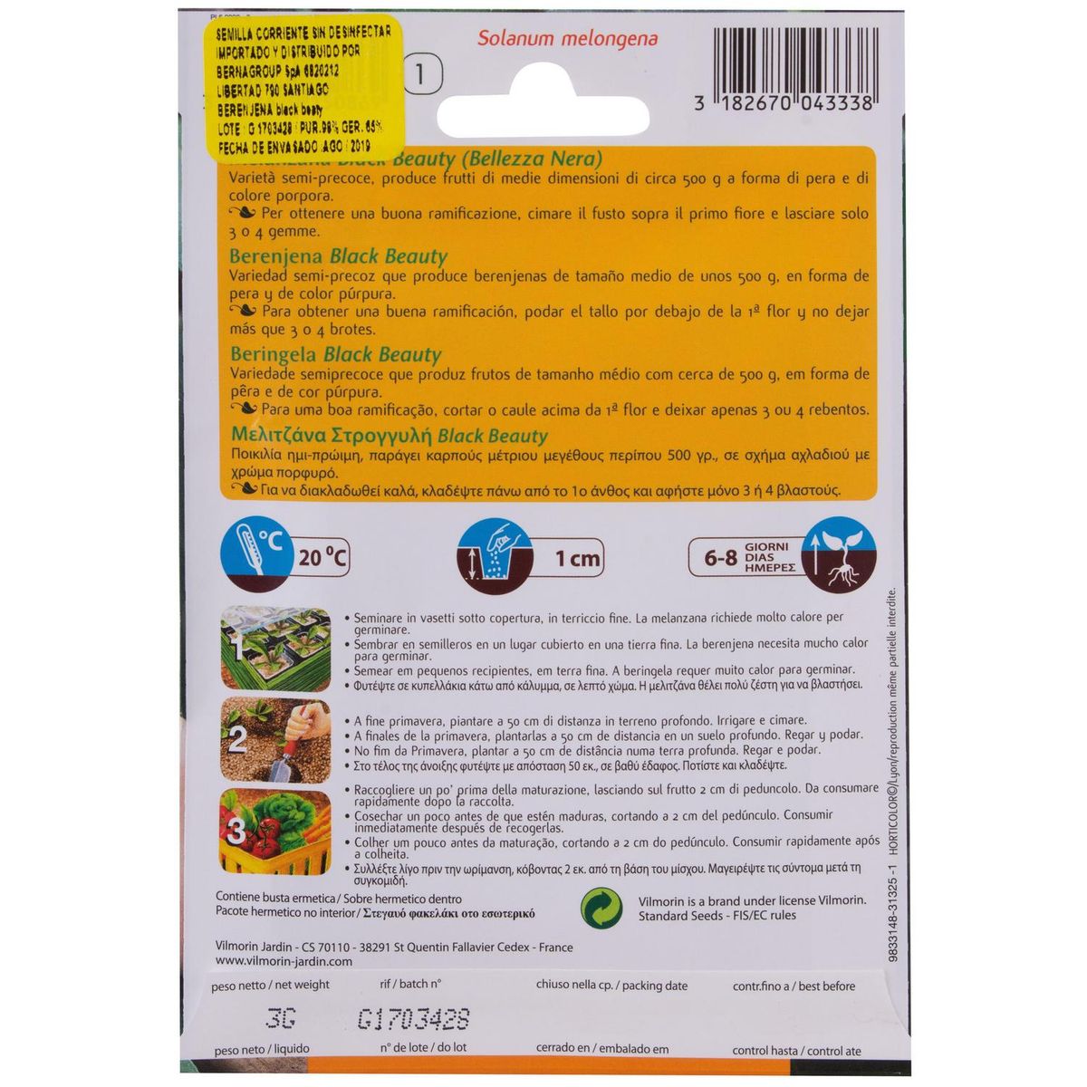 VILMORIN - Semilla Berenjena Black Beauty 3 gr Sachet