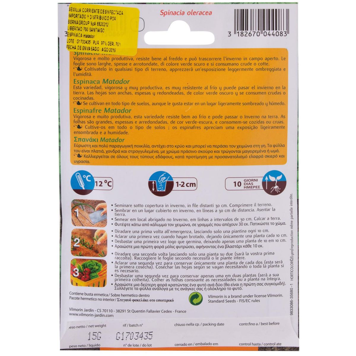 VILMORIN - Semilla Espinaca Matador 15 gr Sachet