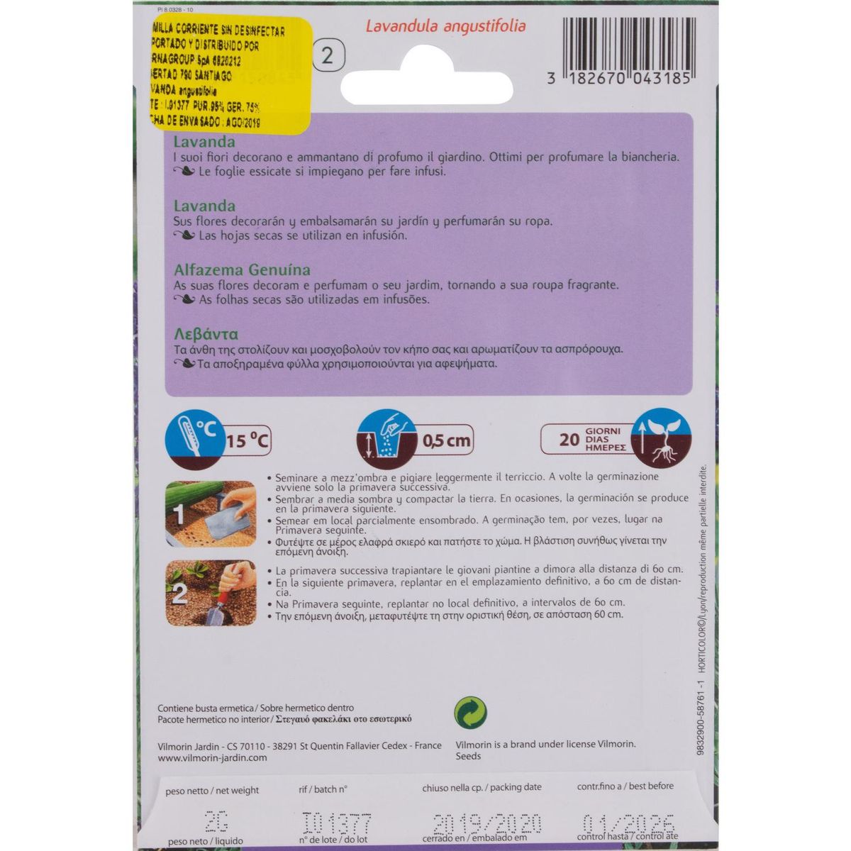 VILMORIN - Semilla Lavanda 2 gr Sachet