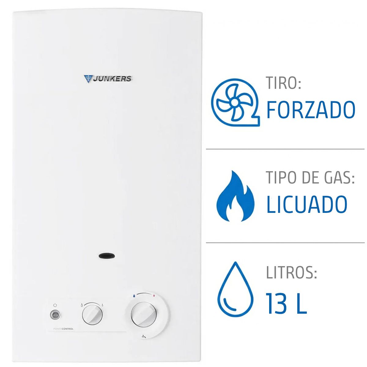 JUNKERS - Calefont Gas Licuado 13 Litros Tiro Forzado Ionizado