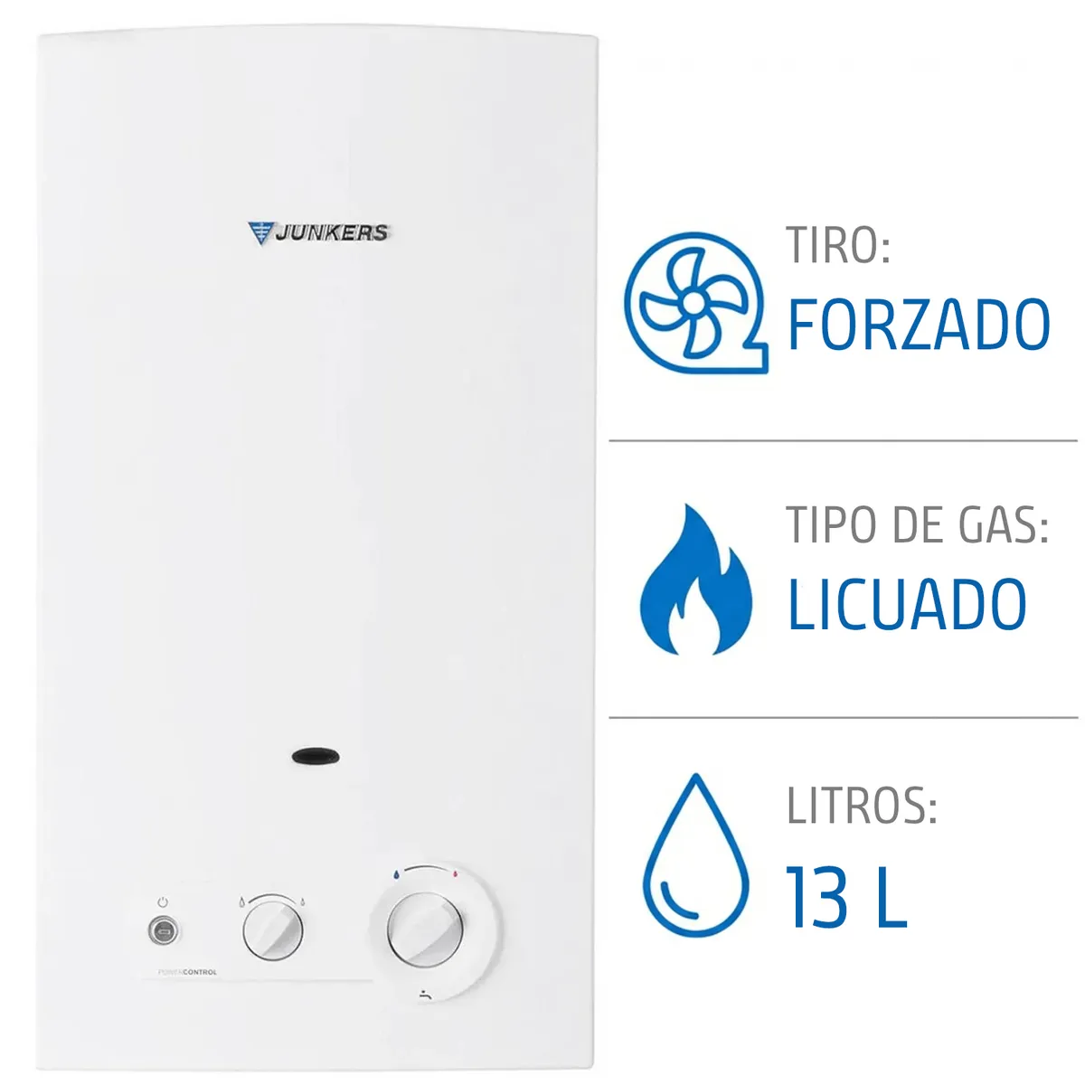 JUNKERS - Calefont Gas Licuado 13 Litros Tiro Forzado Ionizado