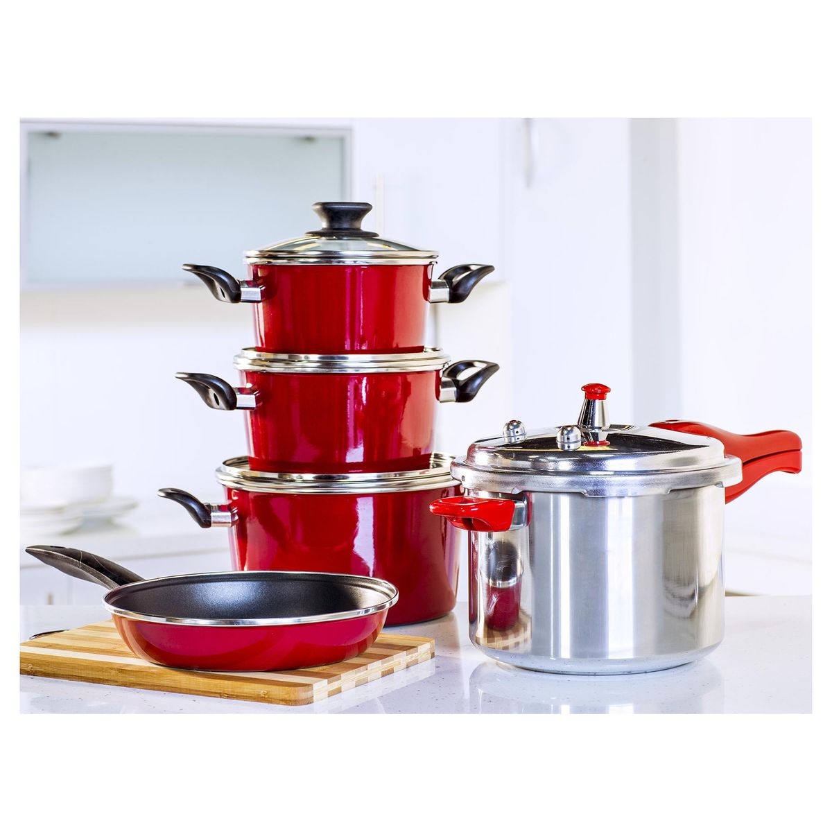 MAGEFESA - Batería de Cocina 7 Piezas Acero inoxidable Rojo