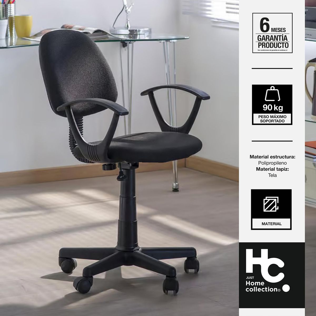 JUST HOME COLLECTION - Silla Escritorio Textil Negro