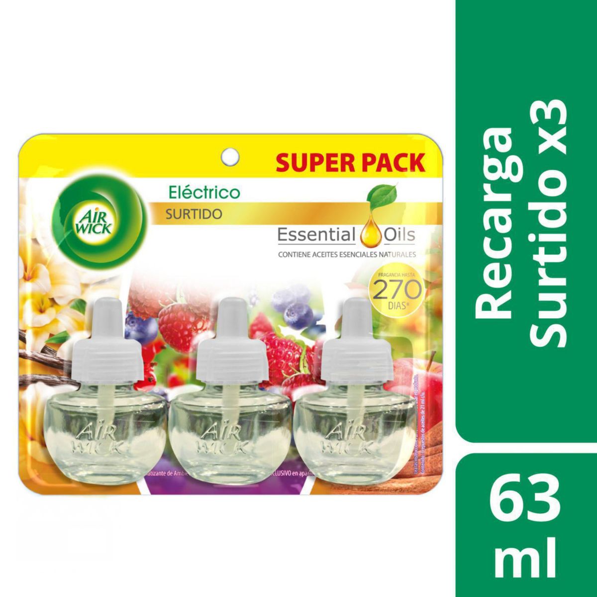 AIRWICK - Pack 3 Recargas Flores del campo 0.063 l