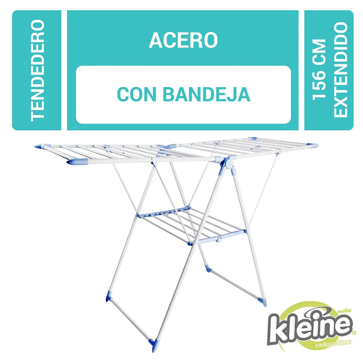 KLEINE WOLKE - Tendedero de Ropa con Bandeja Plegable Acero 156.5x61x97 cm Blanco