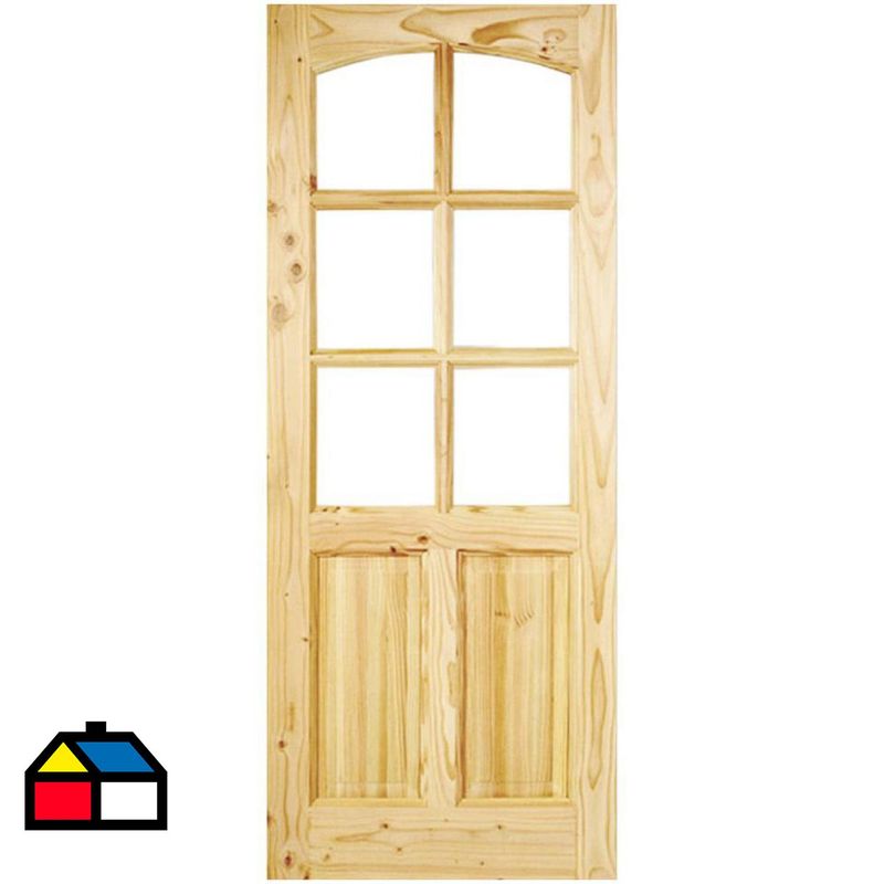 HOLZTEK - Puerta Vidriada Sin Vidrio Madera pino oregón 70x200 cm Rinihue 161 Natural