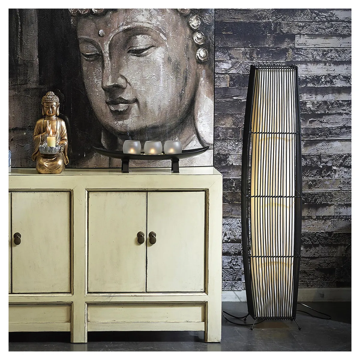 JUST HOME COLLECTION - Lámpara de Pie Bambu Café 25x116 cm