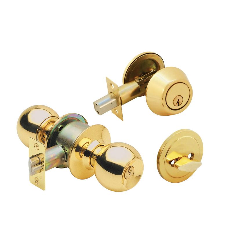POLI - Kit cerradura de pomo acceso + cerrojo bronce pulido