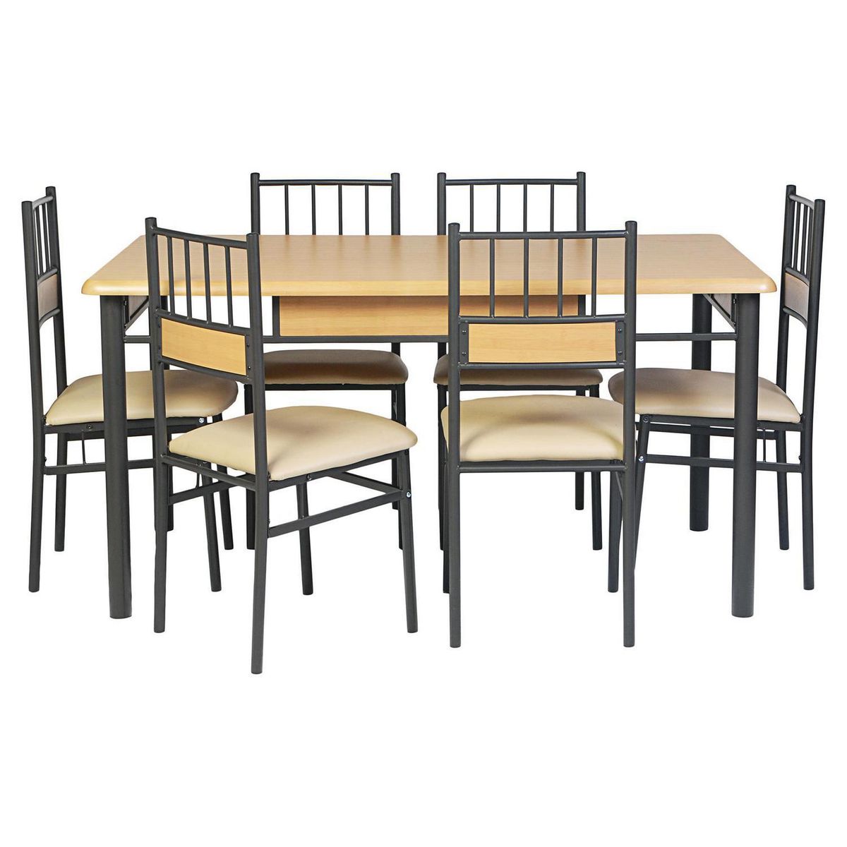 JUST HOME COLLECTION - Juego de Comedor Asunción 6 Sillas Mesa Rectangular 90x76x150 cm Madera