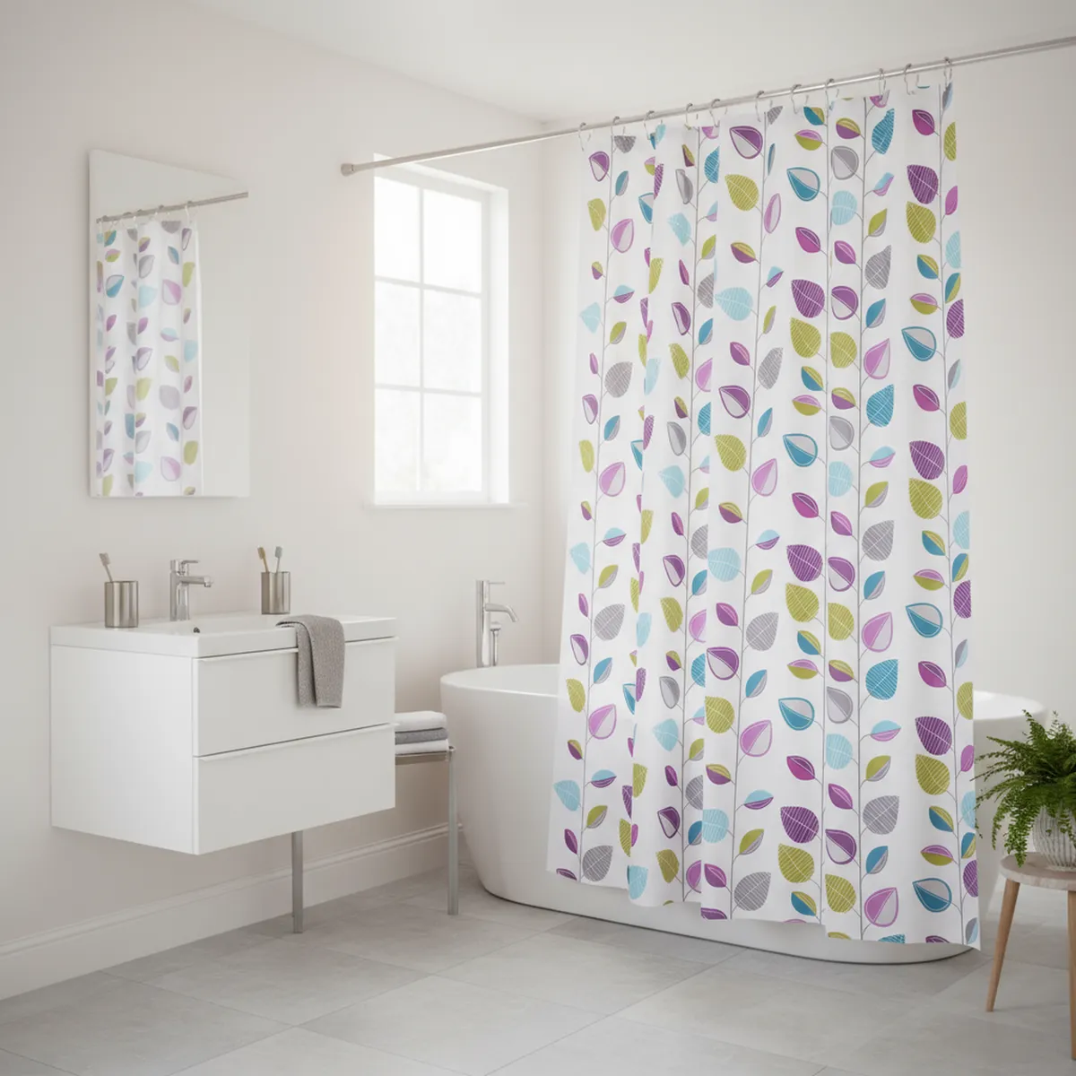 JUST HOME COLLECTION - Cortina de baño Hojas poliéster 180x178 cm
