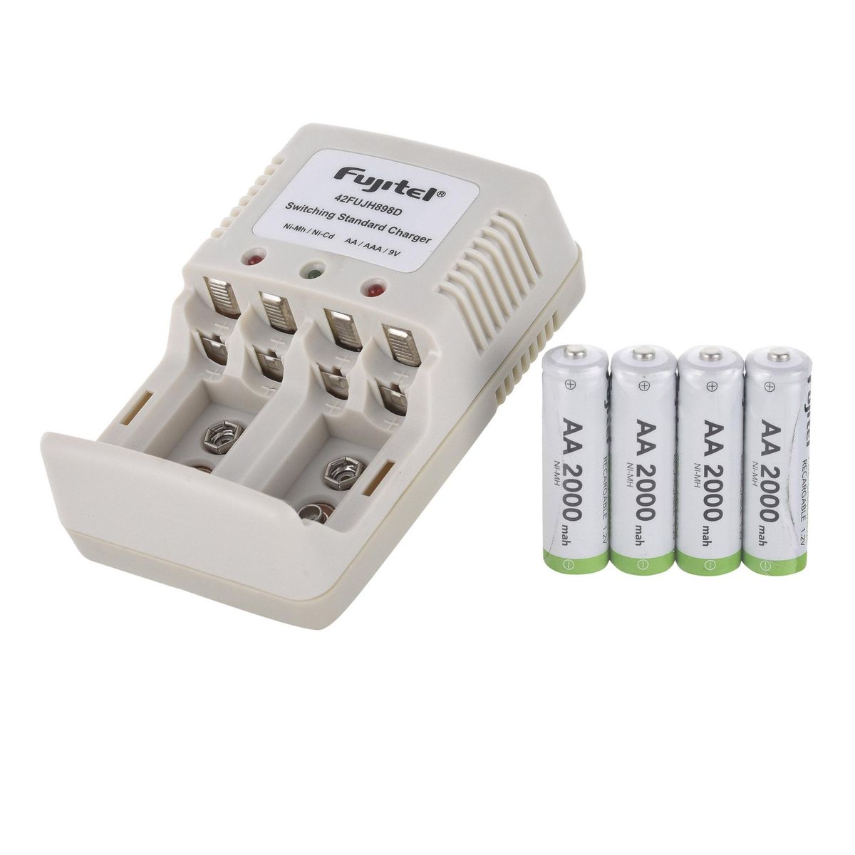 FUJITEL - Pack de cargador 4 pilas AAA/AA + 4 pilas AA recargables