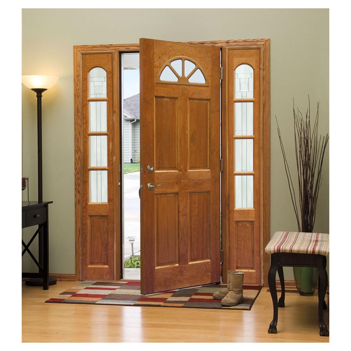 HOLZTEK - Mampara Pino 4 vidrios color Cerezo incluye vidrios