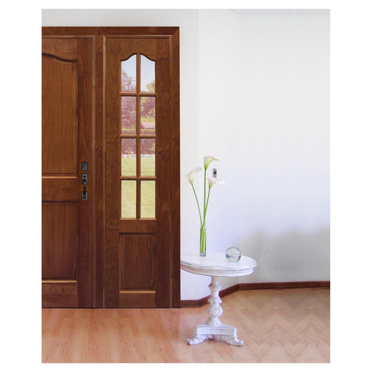 HOLZTEK - Mampara Pino 4 vidrios color Cerezo incluye vidrios