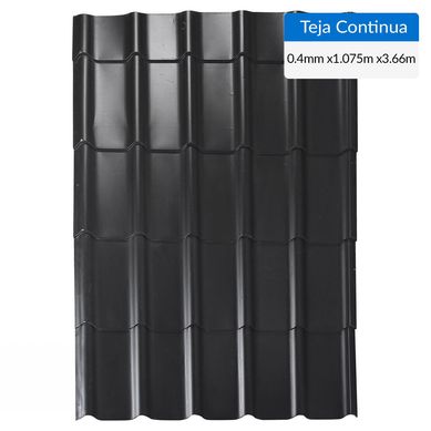 Teja continua curva Acero/Zinc 1.075x3.66 m 0.4 mm Negro