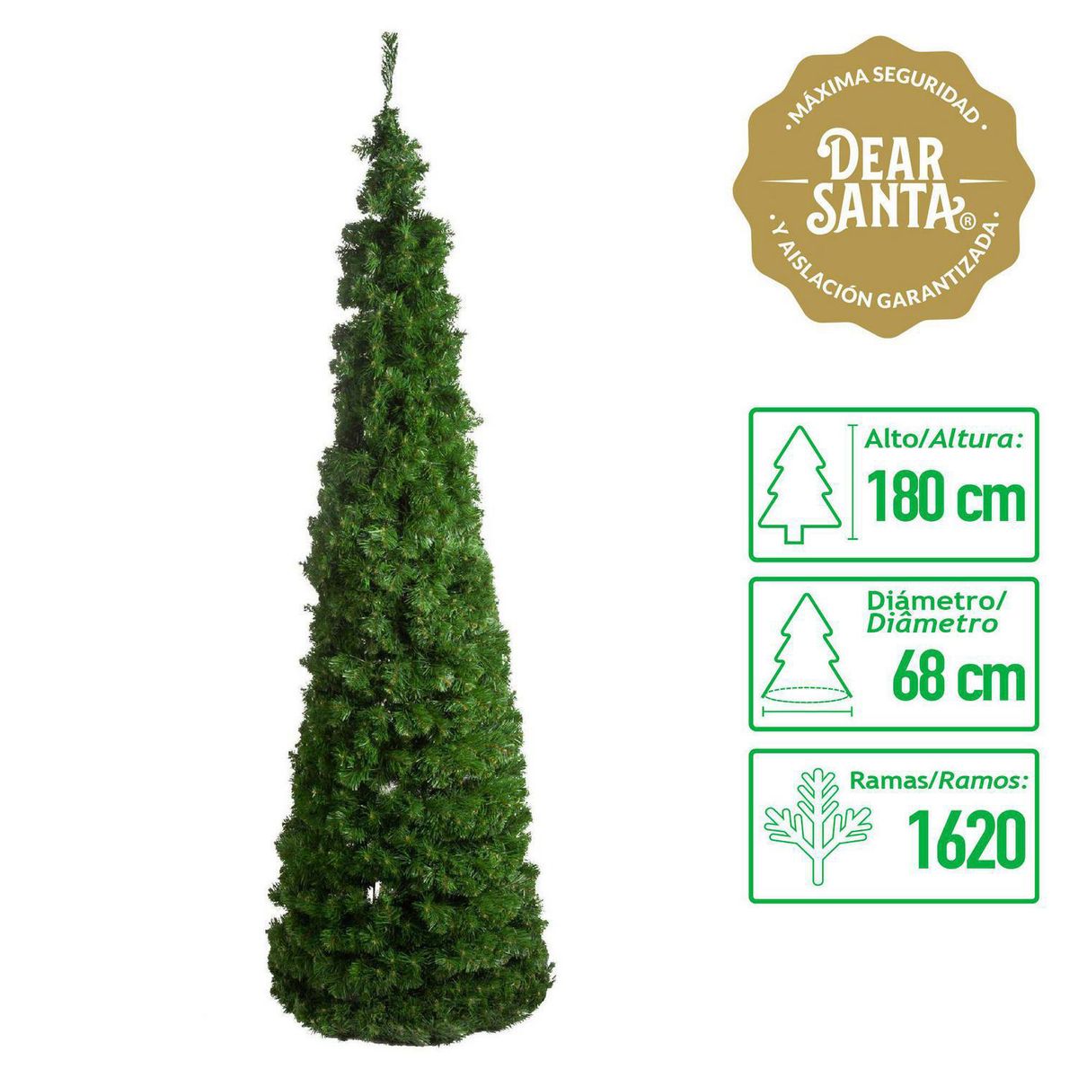 DEAR SANTA - Árbol de Navidad Cónico 65x180 cm Verde