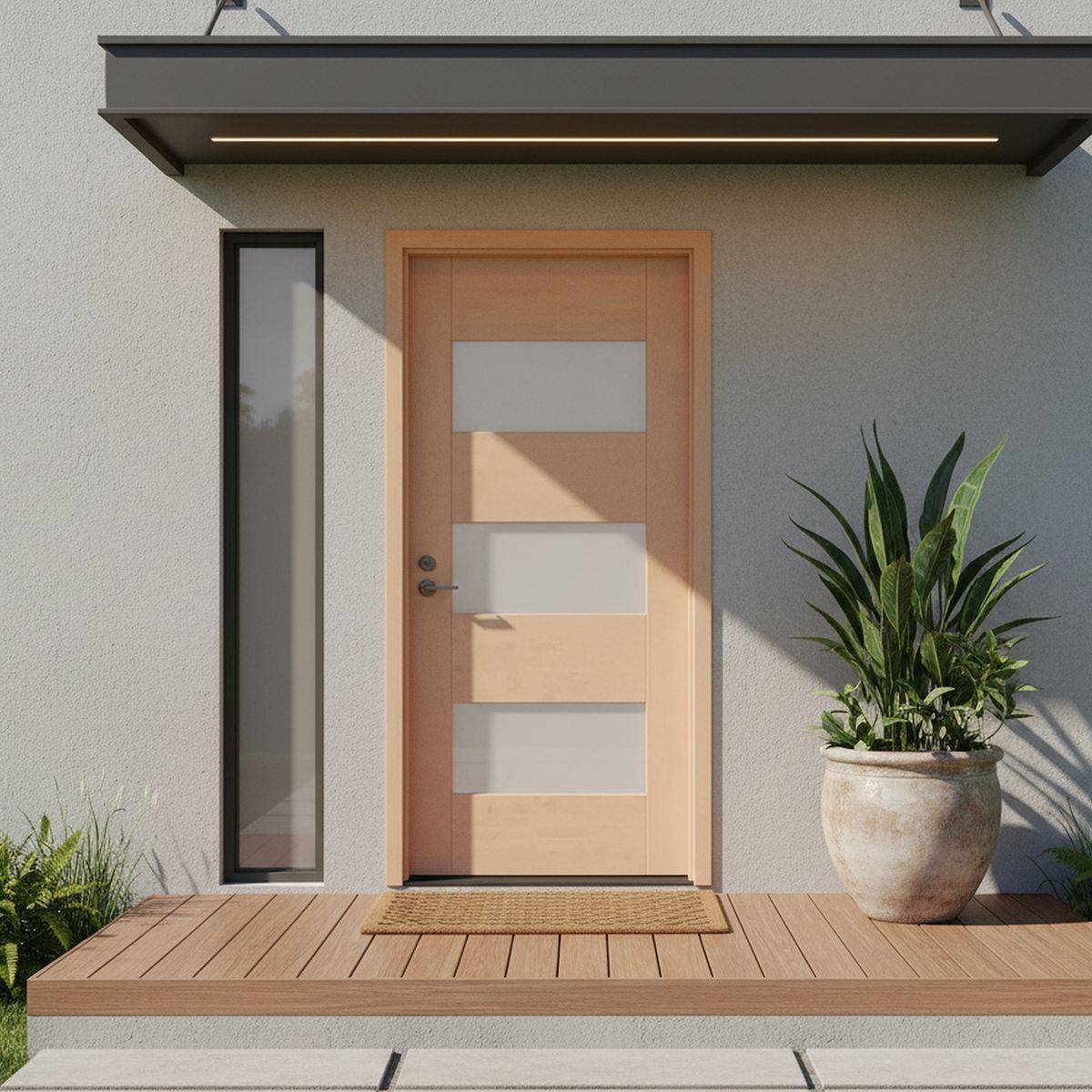 IGNISTERRA - Puerta 4 Paneles Vidriada sin Vidrio Madera de lenga Moderna Corsica Natural