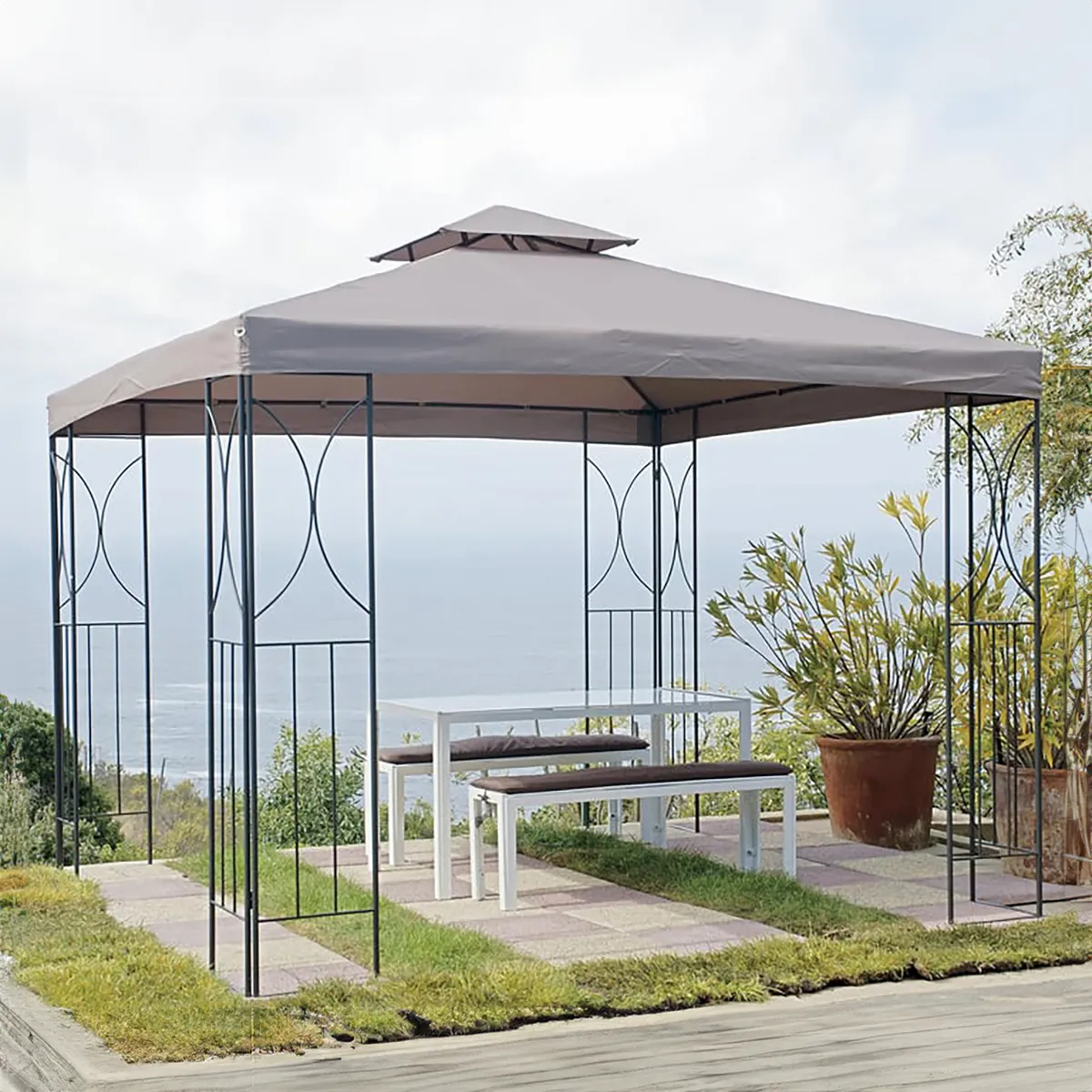 JUST HOME COLLECTION - Pérgola Panel Doble Tabaco Poliéster 300x300x275 cm