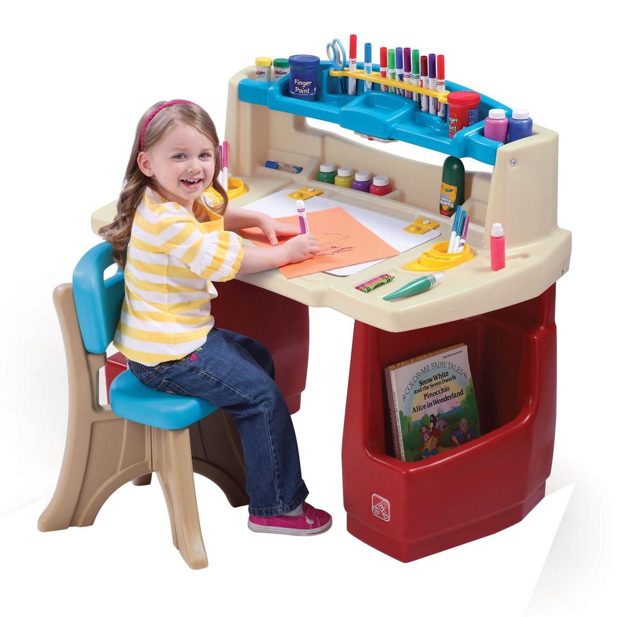 STEP 2 - Mesa de trabajo Infantil 86.3x51x80 cm Beige/Rojo Desde 3 años