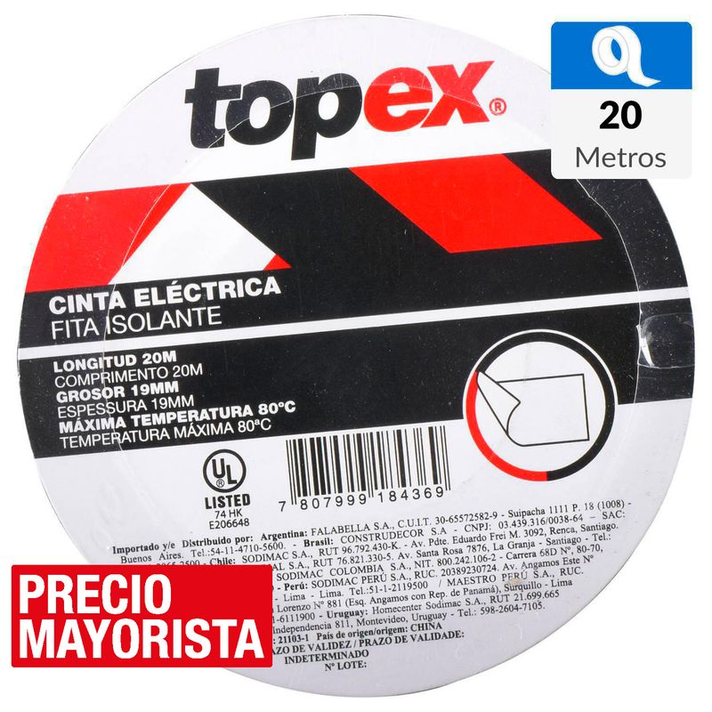TOPEX - Cinta aisladora eléctrica 19 mm 20 m