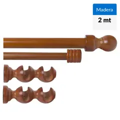 JUST HOME COLLECTION - Set de Barra Cortina Doble 28/19 mm 200 cm Madera Chocolate