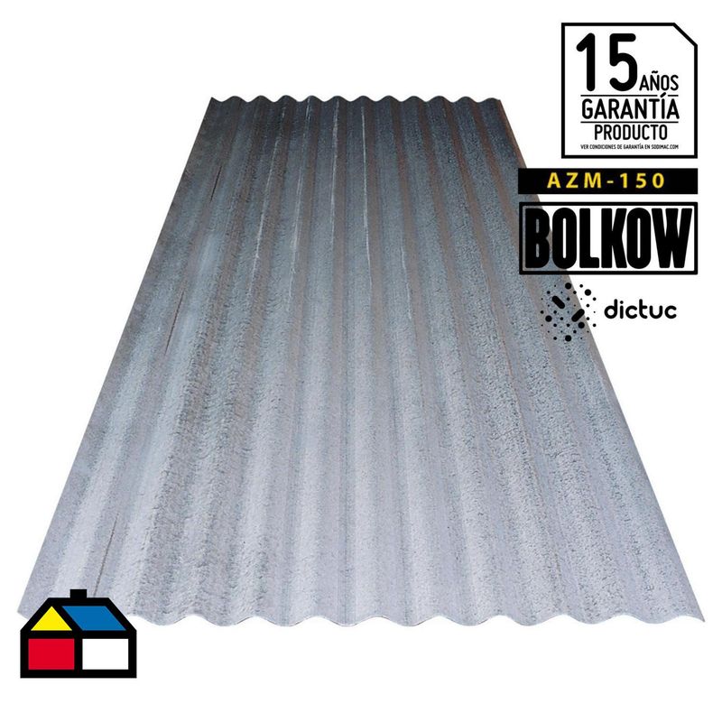 BOLKOW - Plancha Recubrimiento AZM150 Zinc Acanalada 0.5 mm 85.1x350 cm Gris