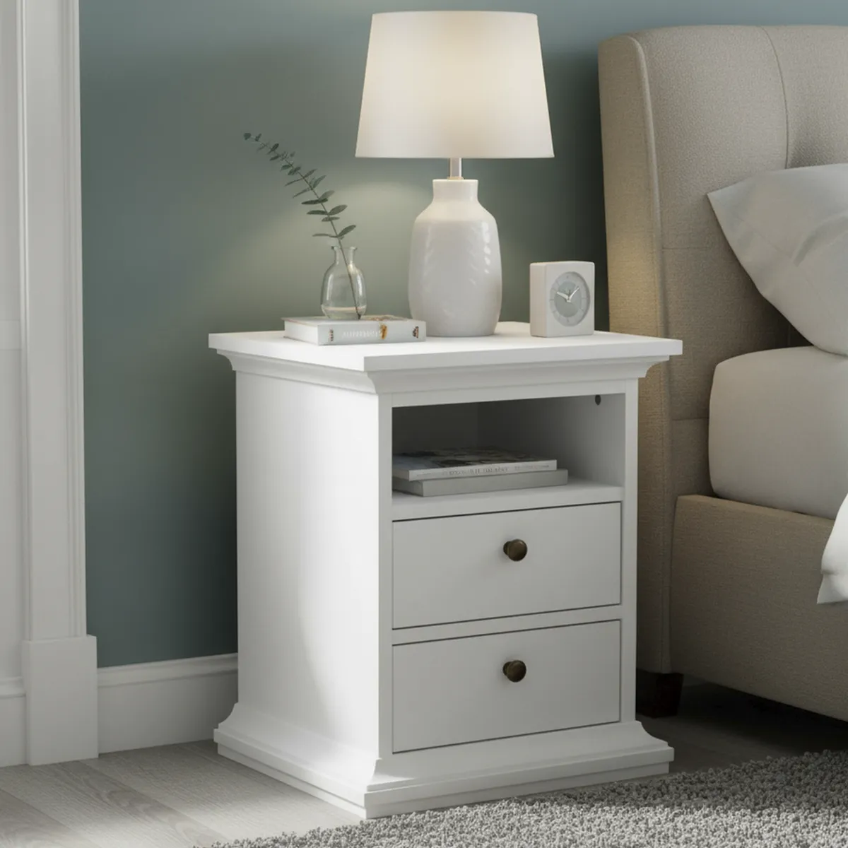 TVILUM - Velador 2 Cajón(es) Paris 44x59x40 cm Blanco