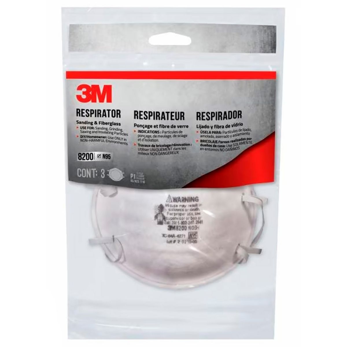 3M - Respirador N95 3M 3 unidades para lijado y fibra de vidrio
