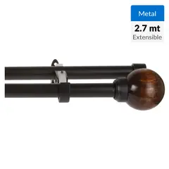 JUST HOME COLLECTION - Set de Barra Cortina Doble 25/22 mm extensible 112-274 cm Bola Madera