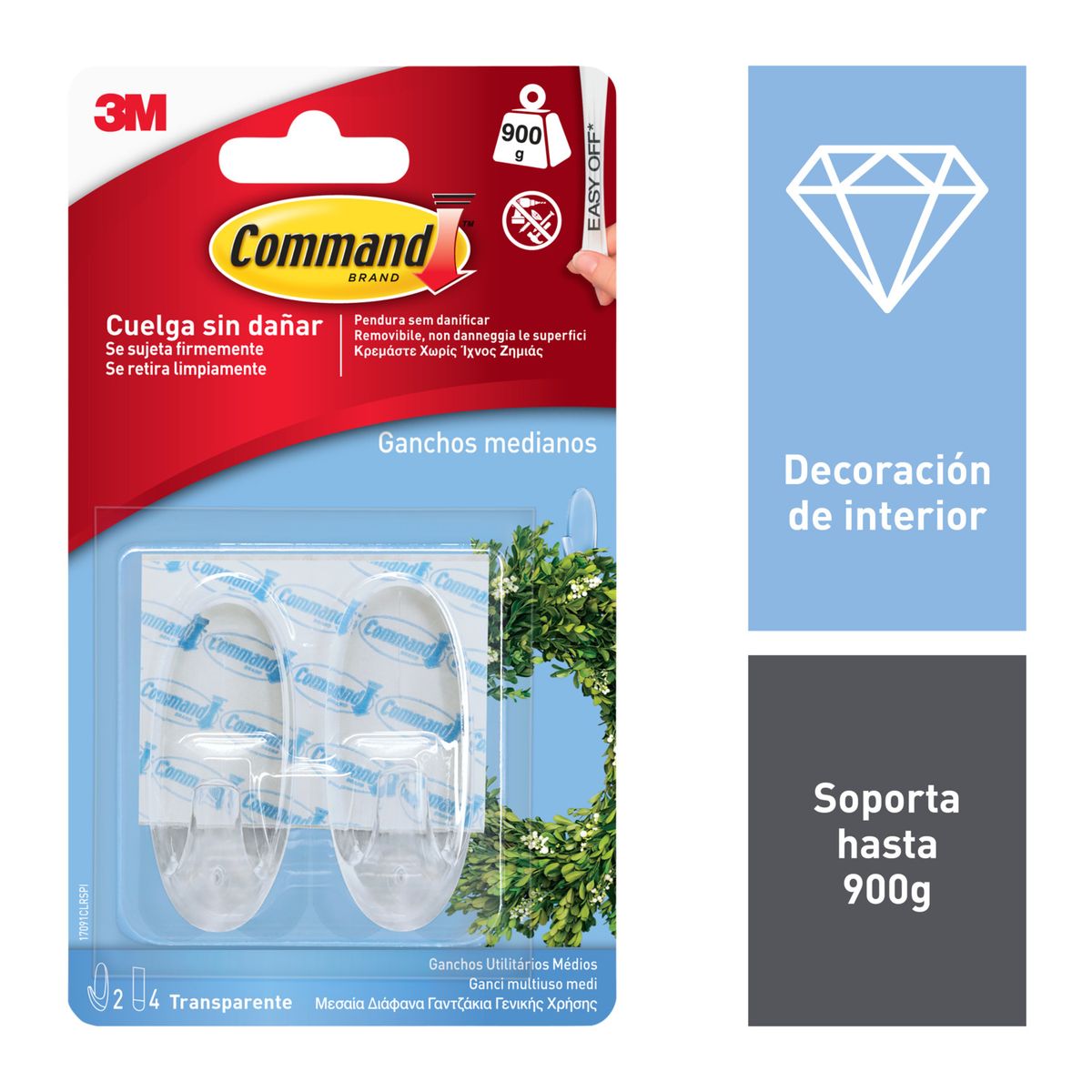 COMMAND - Ganchos Decorativos Transparente Mediano 2 unidades