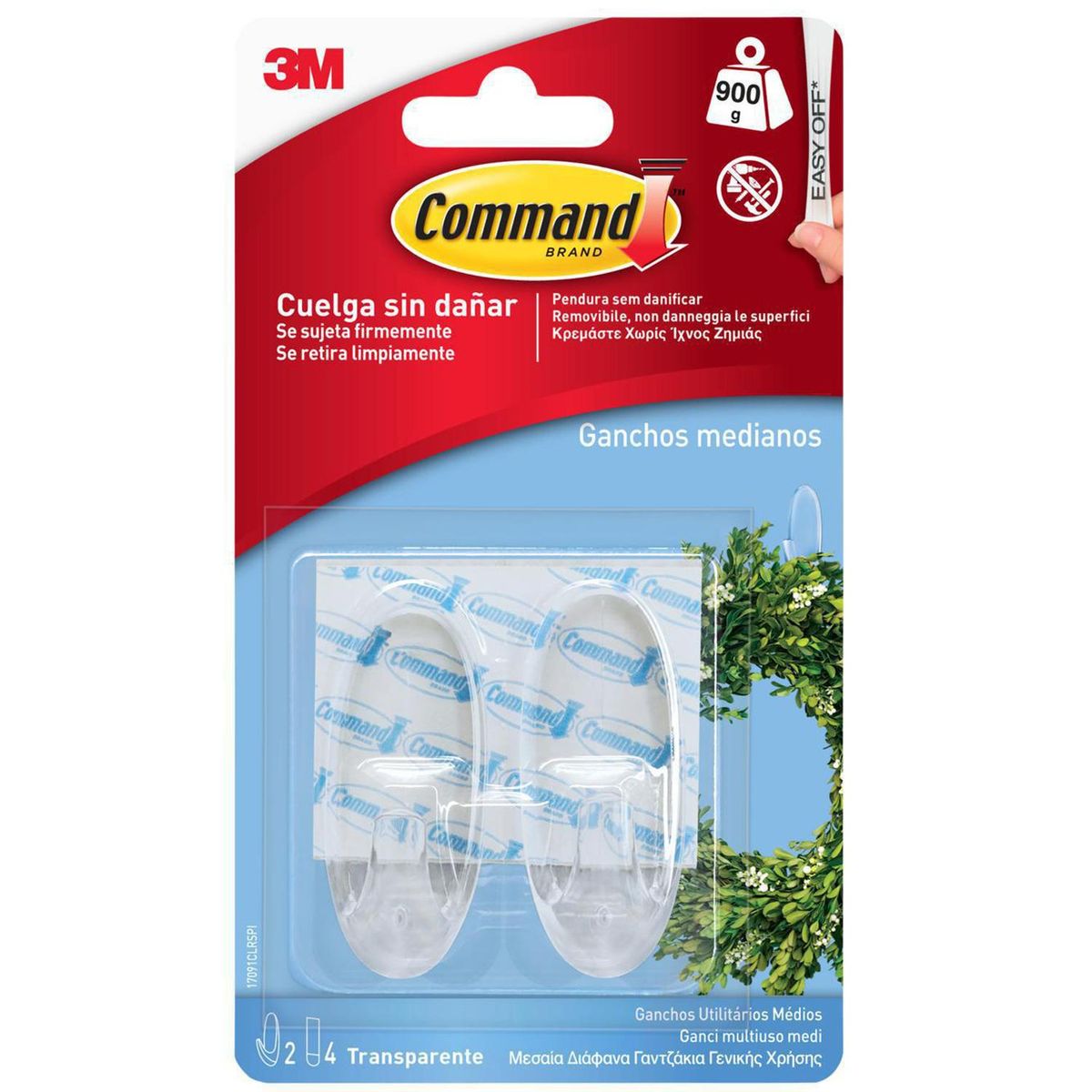 COMMAND - Ganchos Decorativos Transparente Mediano 2 unidades