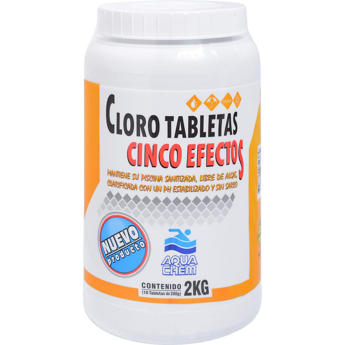 AQUACHEM - Cloro para Piscinas Tableta 2 kg Frasco (plástico/vidrio)