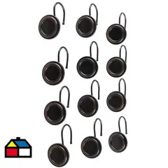 JUST HOME COLLECTION - Set de ganchos para cortina de baño 12 unidades negro