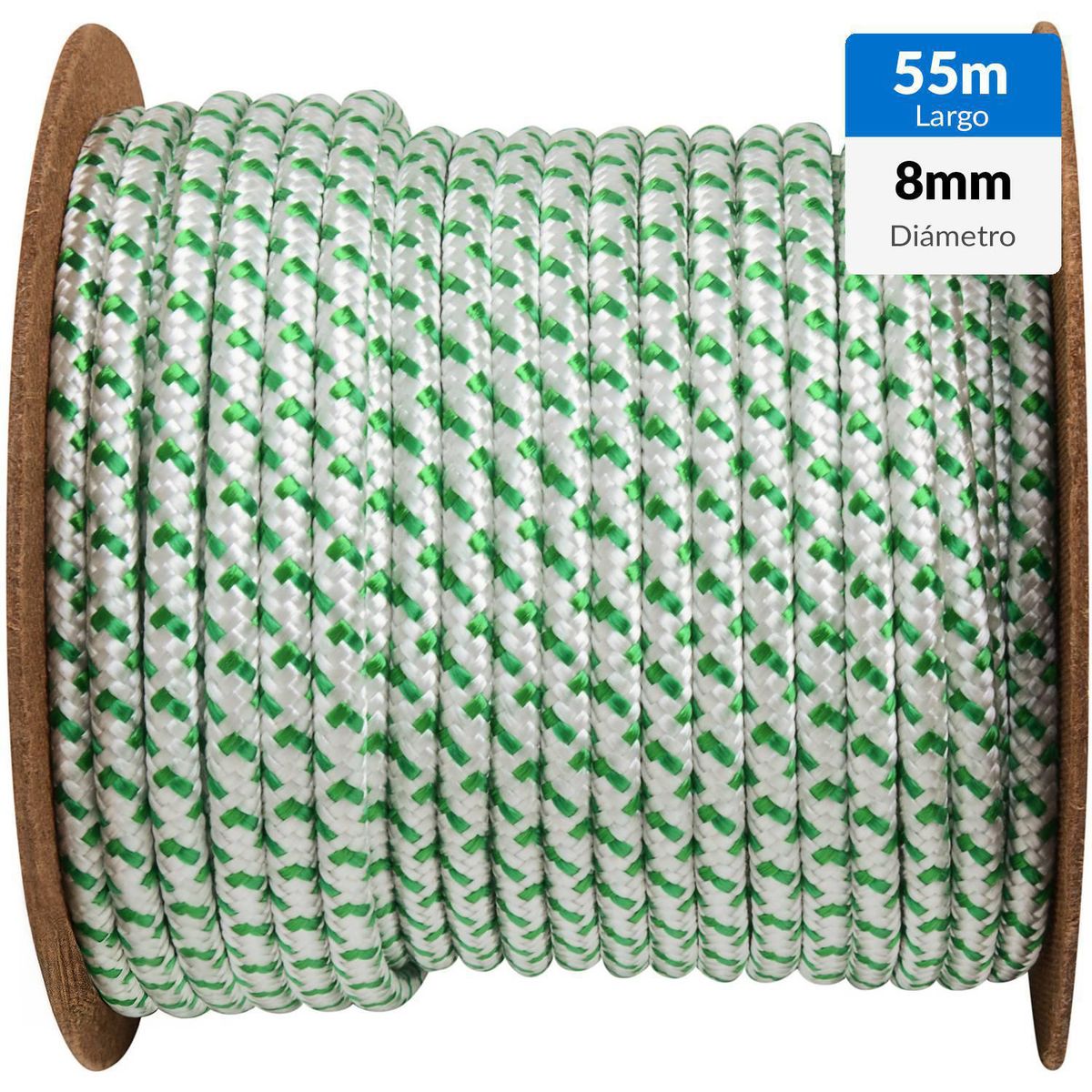 FIXSER - Cuerda Polipropileno Trenzado 8 mm 55 m Blanco/verde