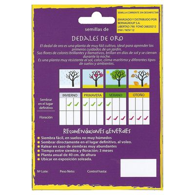 Imagen 2 del producto Semilla Flor Dedal de Oro 1 gr Sachet