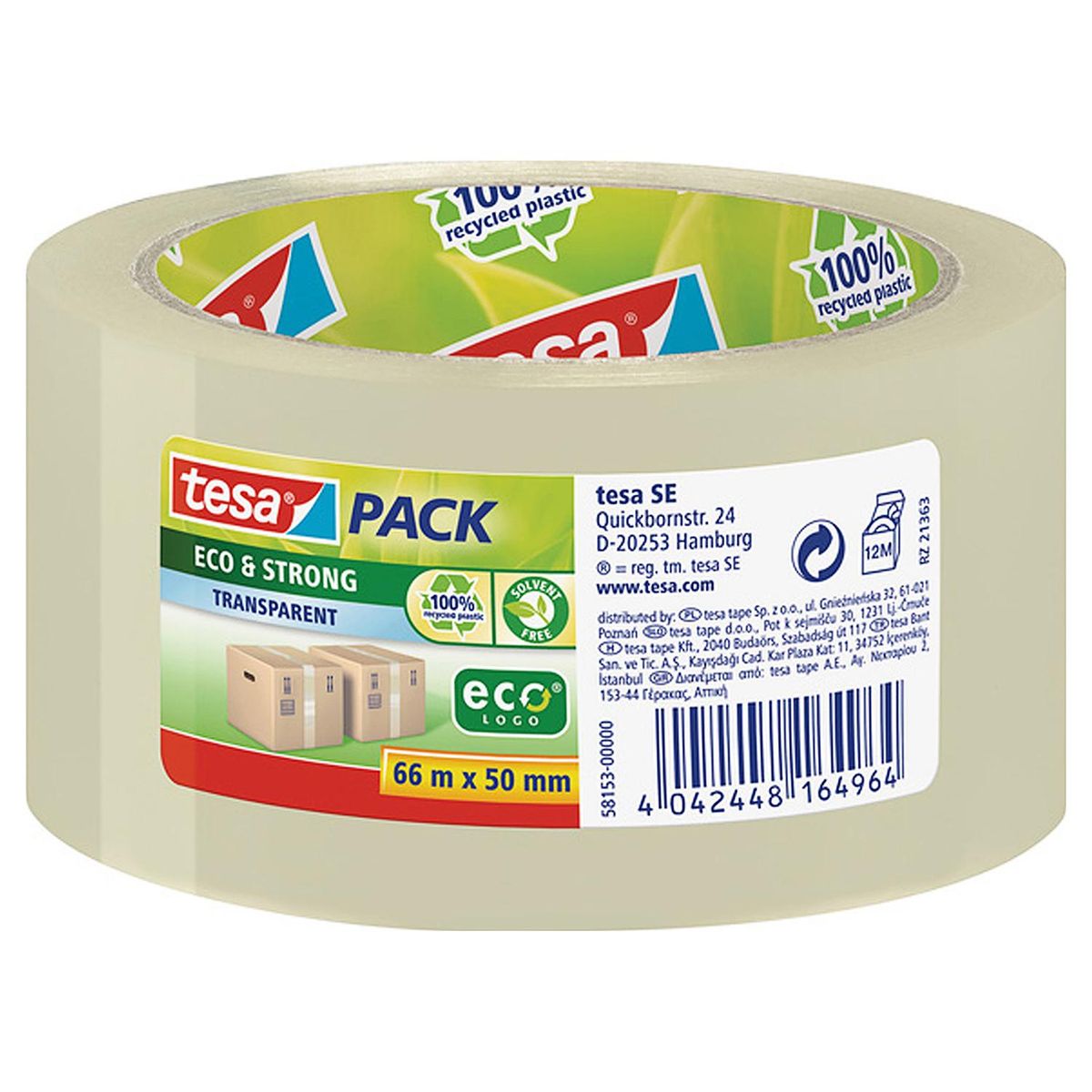 TESA - Cinta adhesiva para embalaje Eco transparente 50 mm 66 m