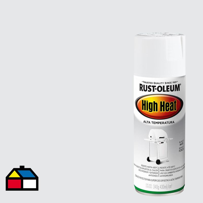 RUST OLEUM - Pintura en spray para altas temperaturas mate 340 gr blanco