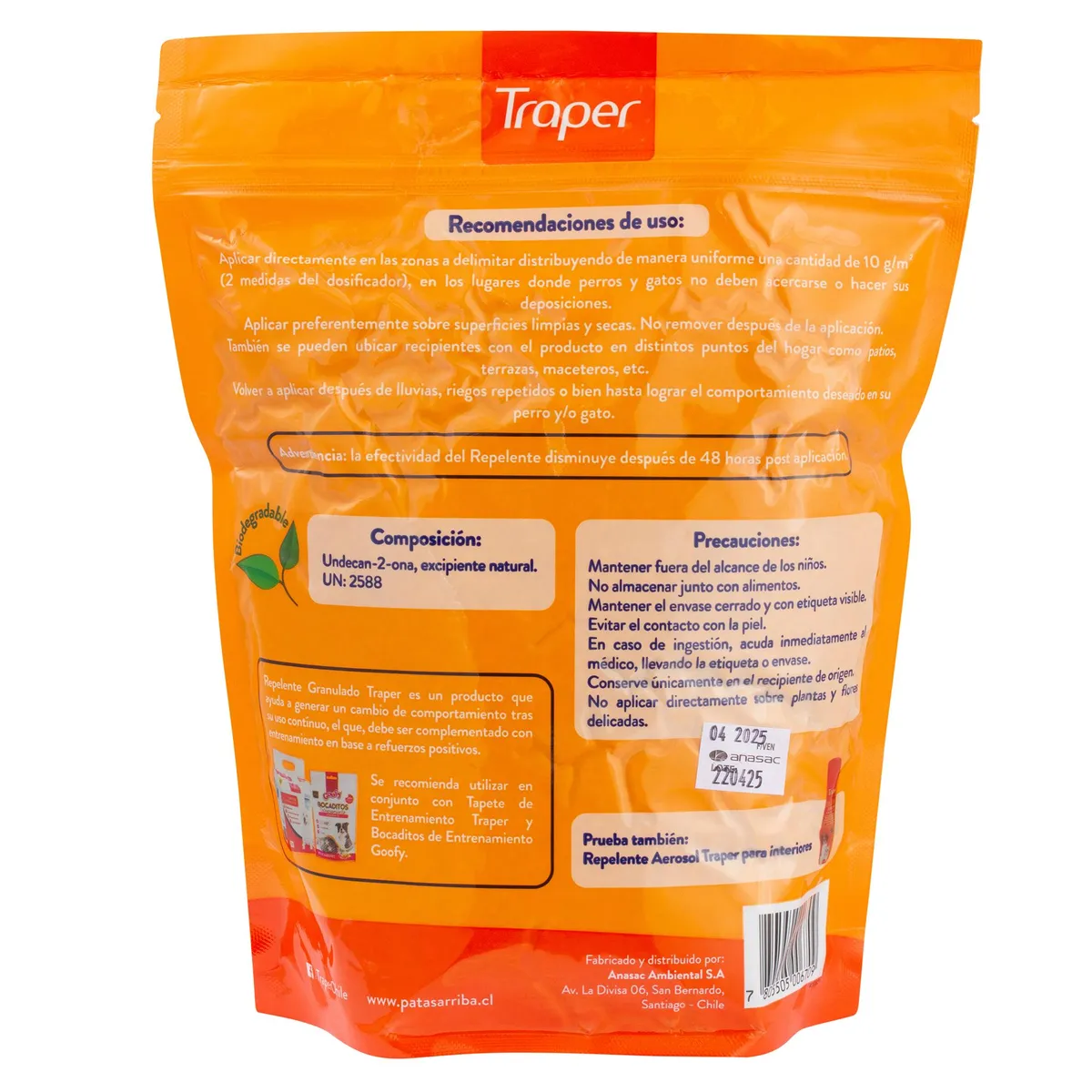 TRAPER - Repelente Granulado Exterior para Mascotas Anasac 600 gr