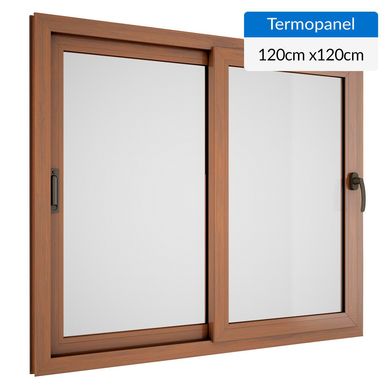 Ventana termopanel PVC 120x120 cm roble corredera