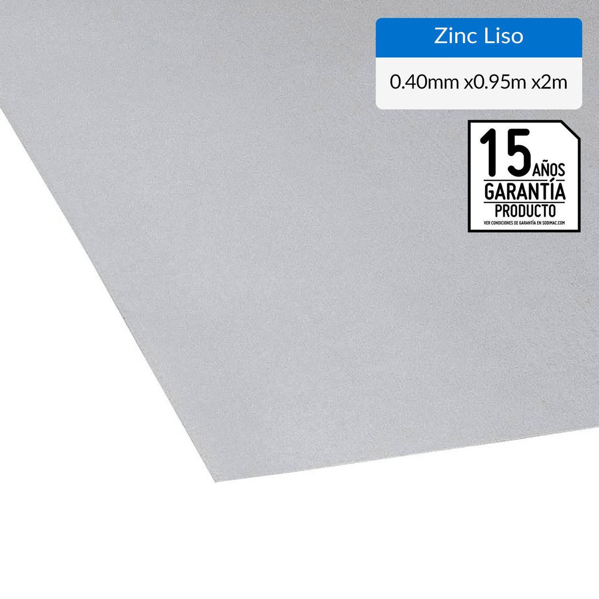 GENERICO - Plancha Zinc Liso 0.4 mm 95x200 cm Gris AZM150