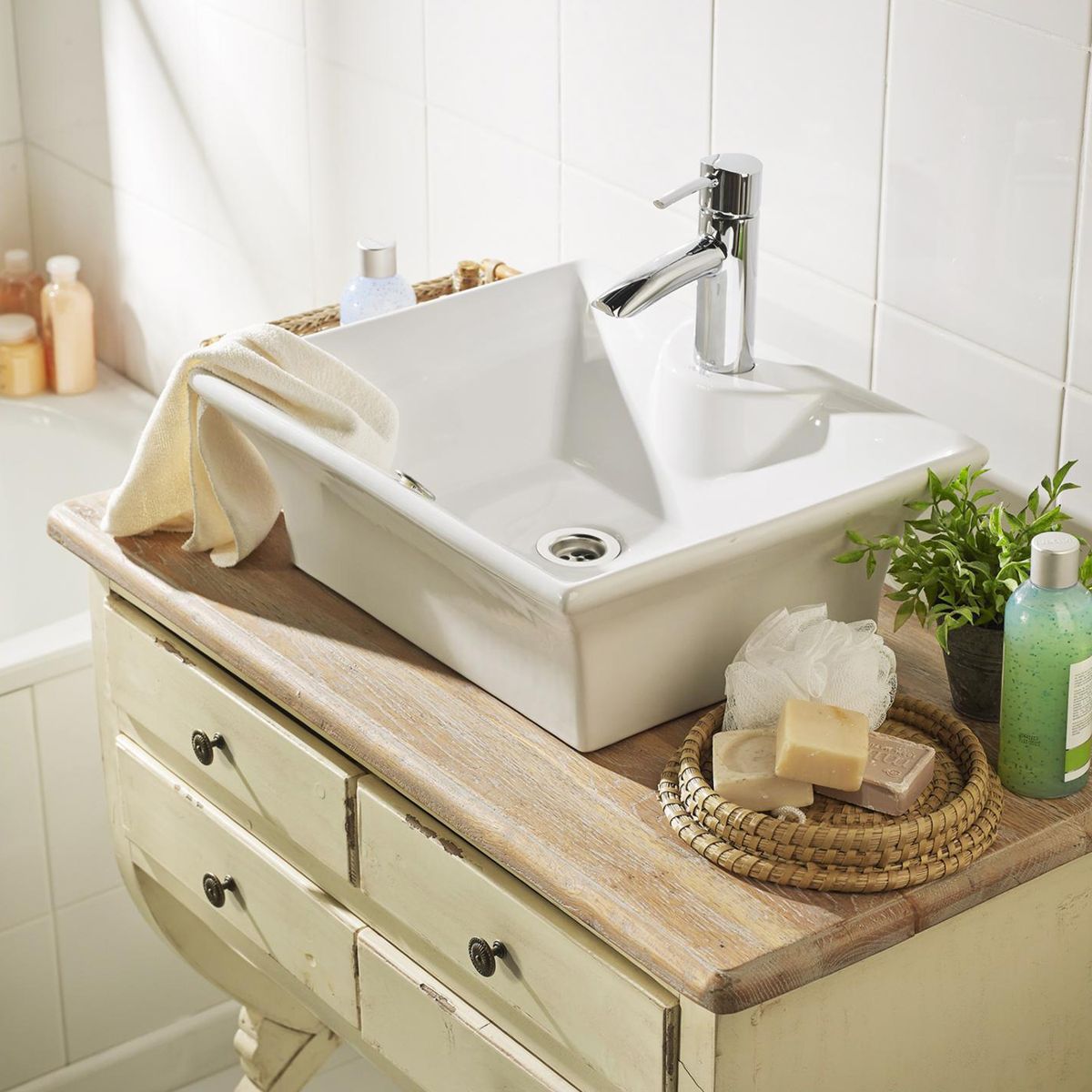 SENSI DACQUA - Lavamanos Forma Rectangular Loza 50.5x16.5x40 cm Blanco