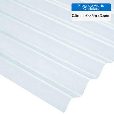 Plancha fibra de vidrio ondulada natural 0.5mmx0.85mx3.66m