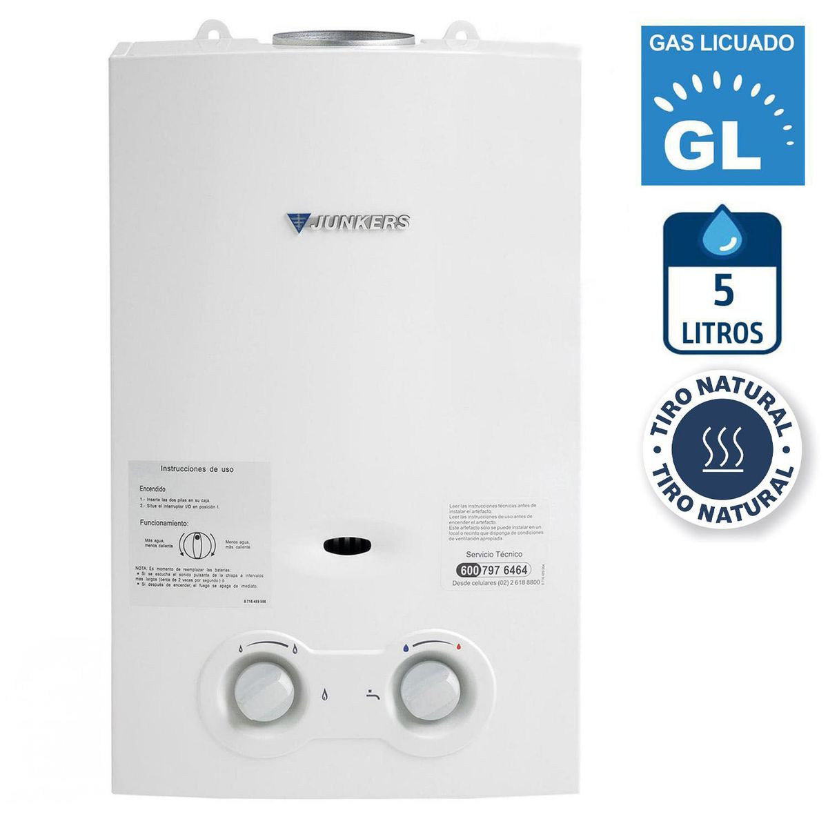 JUNKERS -  Gas Licuado 5 Litros Tiro Natural Ionizado